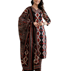Bordered V-Neck 3-Piece Kurta Set with Ankle-Length Pants & Full-Length Dupatta (M–XXL)