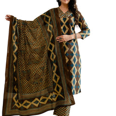 Bordered V-Neck 3-Piece Kurta Set with Ankle-Length Pants & Full-Length Dupatta (M–XXL)