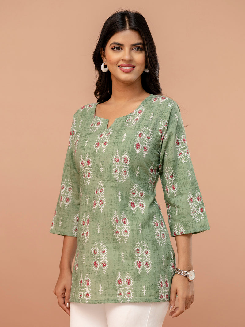 Elegant Printed Short Kurti – Soft Cotton, Everyday Style, Sizes S–XXL.