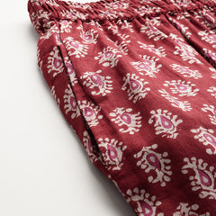 Maroon Women Pure Cotton Paisley Printed Palazzo Pants | Elastic Waist | Wide Leg