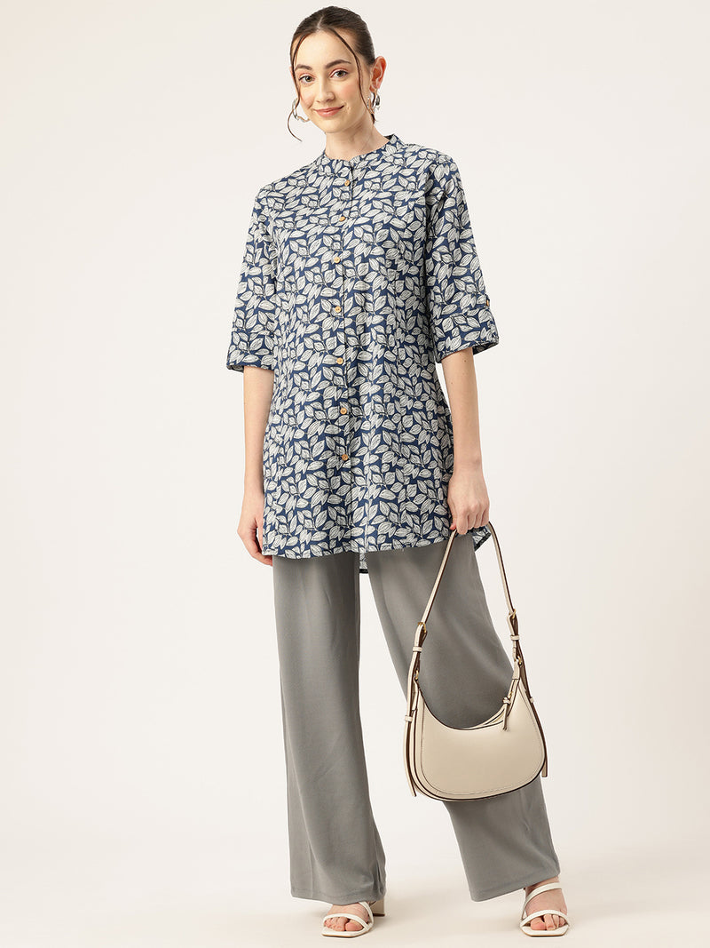 Printed Mandarin Collar top – Casual & Chic