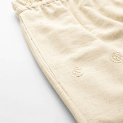 Beige Beige Palazzo|Embroidered, Flax Cotton, Sequin Detail, Ankle-Length, Single Pocket