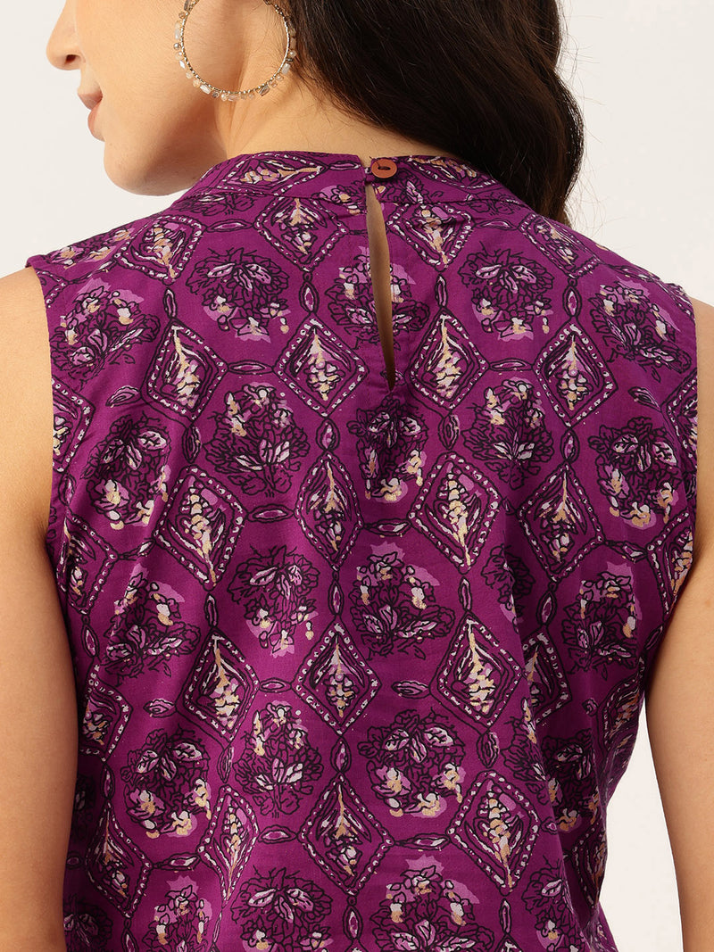 Women’s Pure Cotton Angrakha Kurti with Floral Print | 3/4 Sleeves | Adjustable Side Tie | Sizes S–XXL