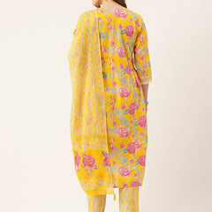 A-line Dupatta Sets - V-Neck, 3/4 Sleeves, Lace Work, Elastic Waistband Pants with Pockets & Full-Length Dupatta (M-XXL)