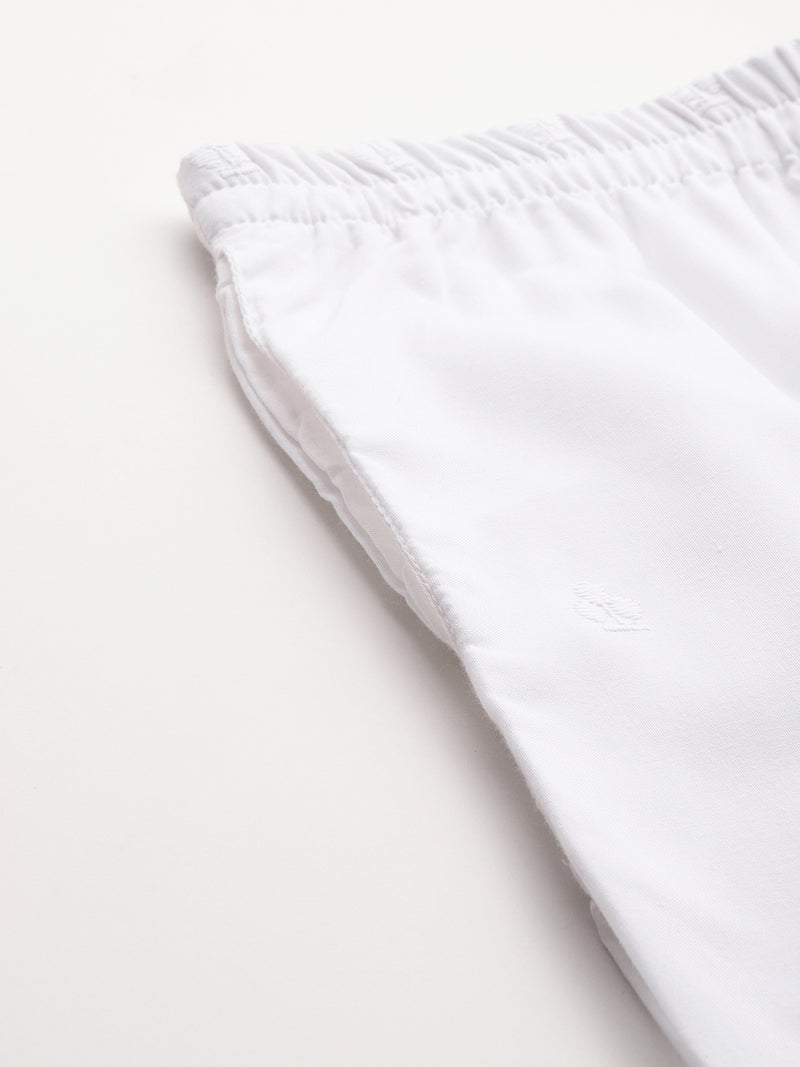 White Embroidered Palazzos–Fully Lined, Elastic Waist & Ankle-Length with Side Pocket