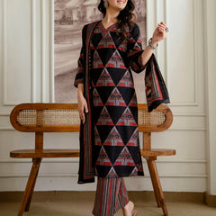 Bordered V-Neck 3-Piece Kurta Set with Ankle-Length Pants & Full-Length Dupatta (M–XXL)