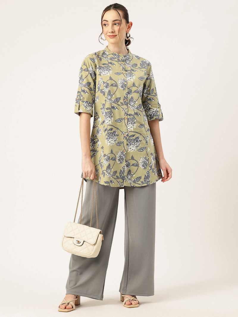 Printed Mandarin Shirt – Casual & Chic