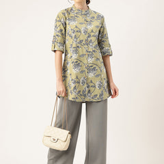 Printed Mandarin Shirt – Casual & Chic