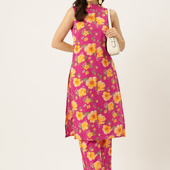 Floral Sleeveless Cotton Co-Ord Set with Choker Neckline – Pure Cotton | Sizes S–XXL