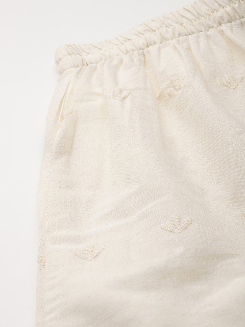 Beige Palazzos | Embroidered Elegnace With Elastic Waist & Single Pocket