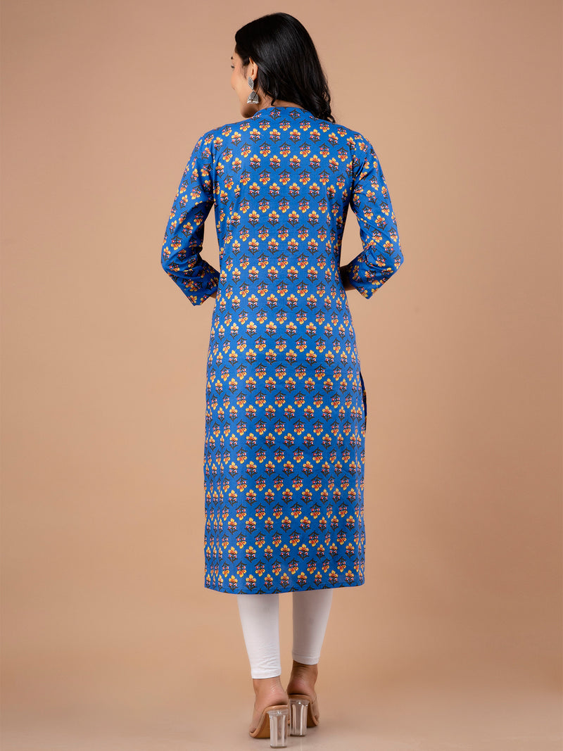 Feranoid Straight Knee Length Blue Colour Kurta For Women
