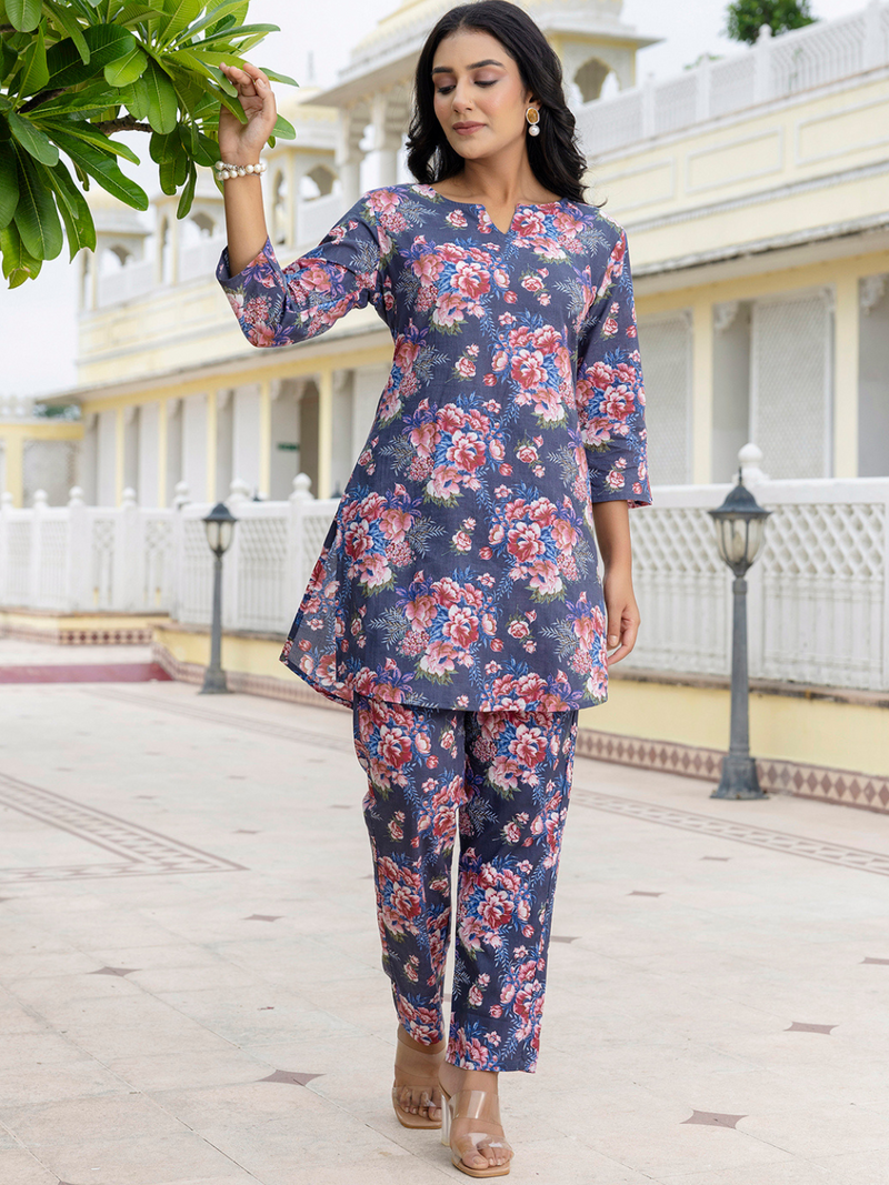 Grey Breezy Printed Cotton Co-Ord Set for Comfortable All-Day Wear