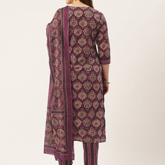 Straight Dupatta Sets - V-Neck, 3/4 Sleeves with Border Detailing, Elastic Waistband Pants with Pockets & Full-Length Dupatta (M-XXL)