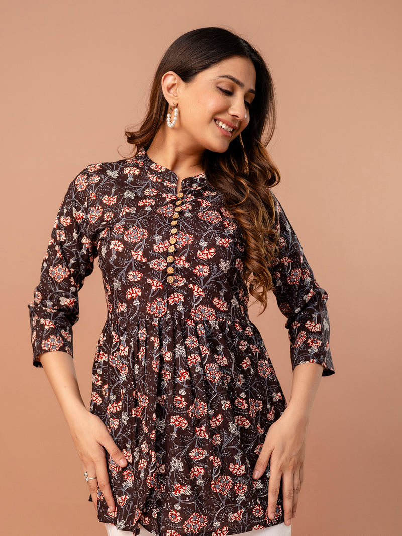 Top – Mandarin Collar, 3/4 Sleeves, Flattering Fit (Sizes S–XXL)
