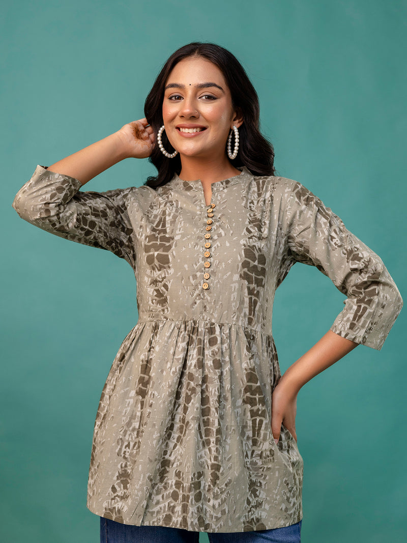 Tunic – Mandarin Collar, 3/4 Sleeves, Flattering Fit (Sizes S–XXL)