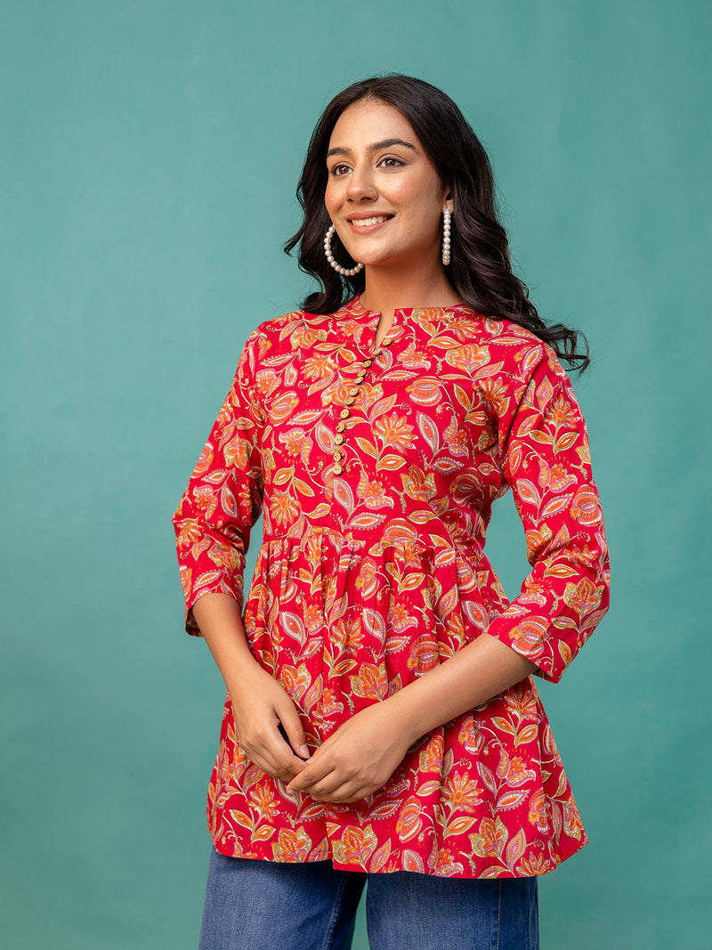 Top – Mandarin Collar, 3/4 Sleeves, Flattering Fit (Sizes S–XXL)
