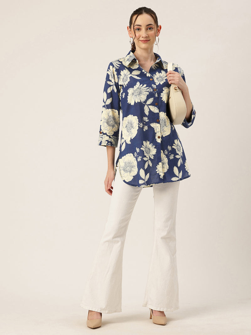 Versatile Collared Shirt with 3/4 Sleeves for Women – Elegant & Casual