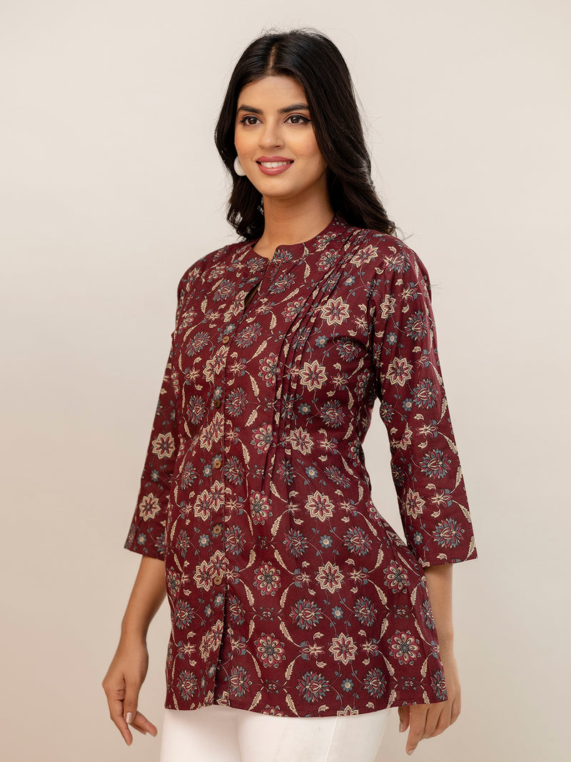 Elegant Mandarin Collar Printed Tunic – Stylish & Comfortable, Sizes