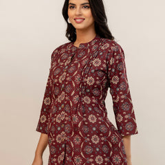 Elegant Mandarin Collar Printed Tunic – Stylish & Comfortable, Sizes