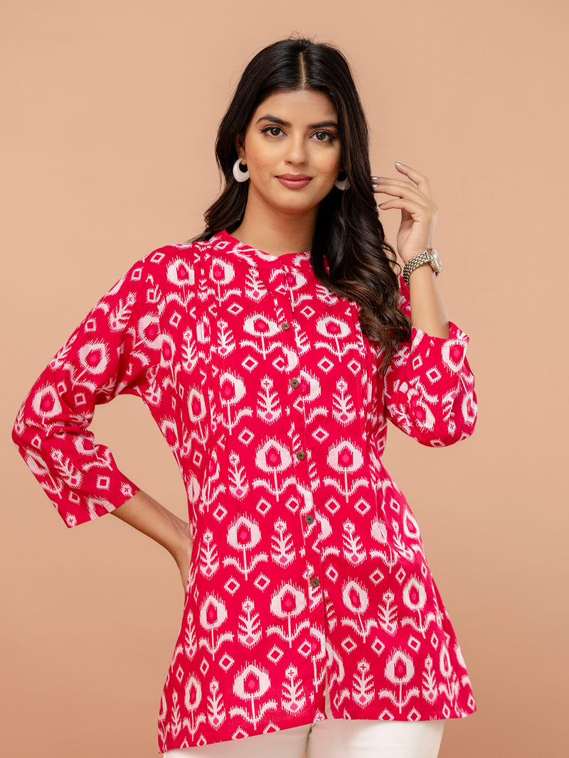Elegant Mandarin Collar Printed Tunic – Stylish & Comfortable, Sizes