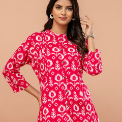 Elegant Mandarin Collar Printed Tunic – Stylish & Comfortable, Sizes