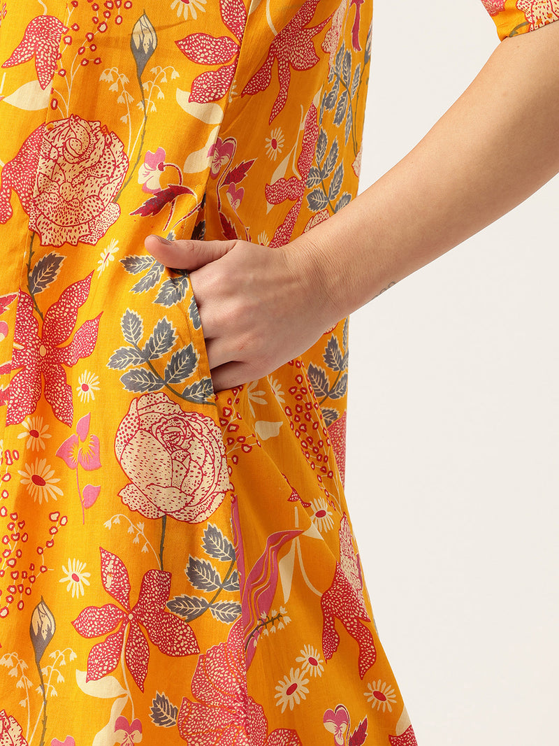 Elegant A-Line Long Kurta for Women - Mandarin Collar with Button Detailing