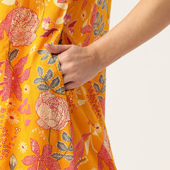 Elegant A-Line Long Kurta for Women - Mandarin Collar with Button Detailing