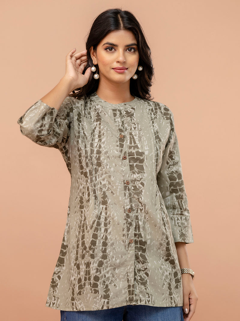 Elegant Mandarin Collar Printed Tunic – Stylish & Comfortable, Sizes