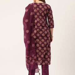 Straight Dupatta Sets - V-Neck, 3/4 Sleeves with Border Detailing, Elastic Waistband Pants with Pockets & Full-Length Dupatta (M-XXL)