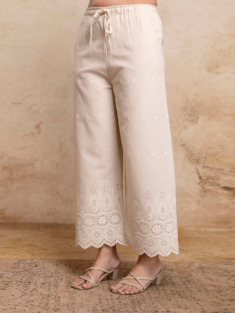 Women’s Cotton Embroidered Wide-Leg Palazzos | Soft, Breathable & Elegant