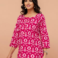 Chic Printed Short Kurti with Round Neck & 3/4 Sleeves