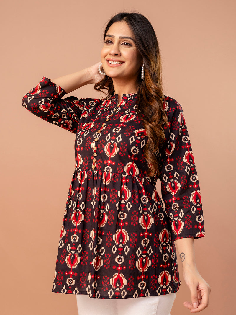 Top – Mandarin Collar, 3/4 Sleeves, Flattering Fit (Sizes S–XXL)