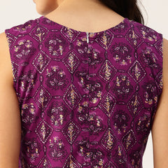 Elegant Floral Sleeveless A-Line Kurti with Back Zip Closure