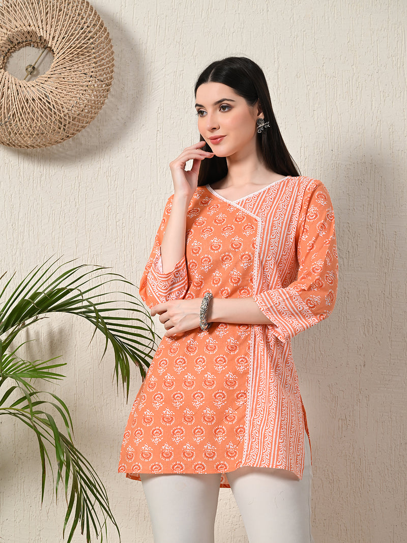 Graceful Wrap-Style Angrakha Cotton Kurti for Everyday Wear