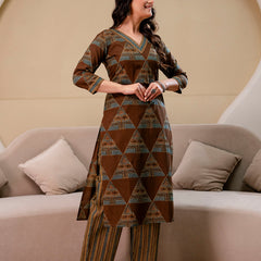 Bordered V-Neck 3-Piece Kurta Set with Ankle-Length Pants & Full-Length Dupatta (M–XXL)