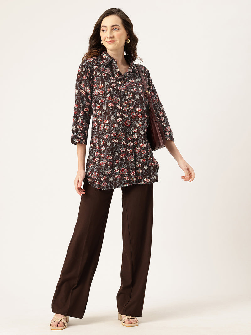 Versatile Collared Shirt with 3/4 Sleeves for Women – Elegant & Casual