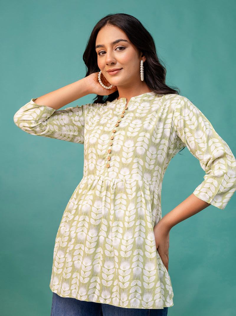 Tunic – Mandarin Collar, 3/4 Sleeves, Flattering Fit (Sizes S–XXL)