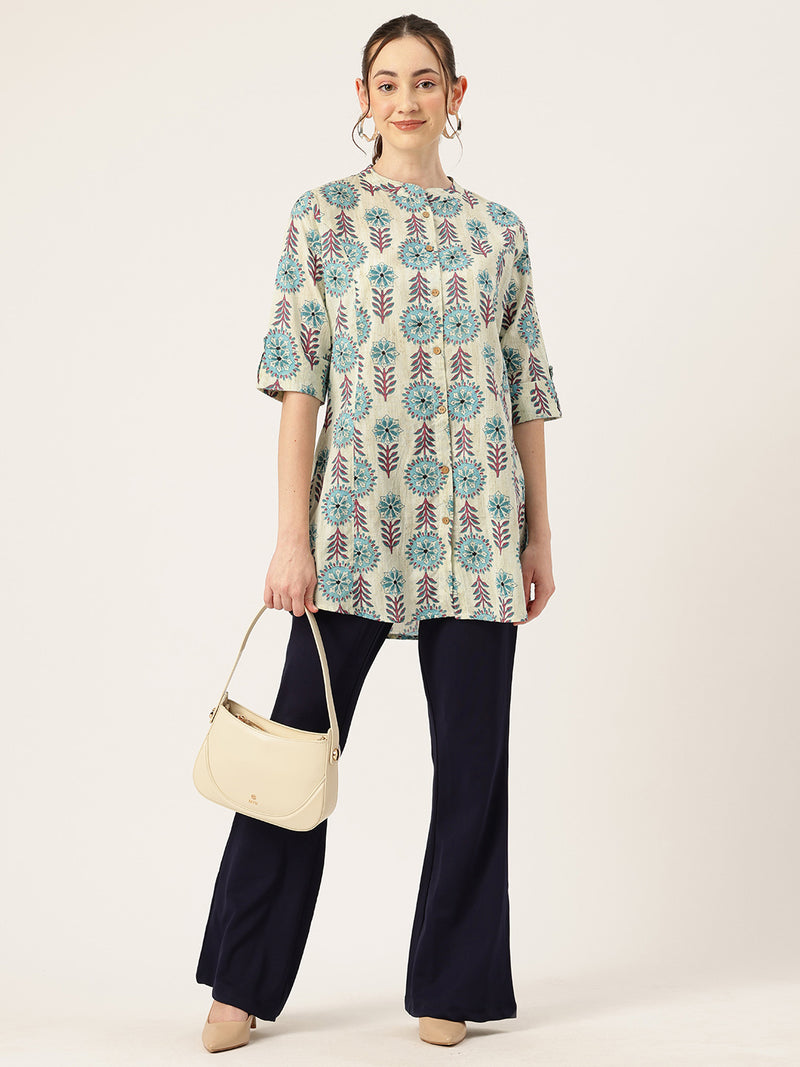 Printed Mandarin Collar top – Casual & Chic