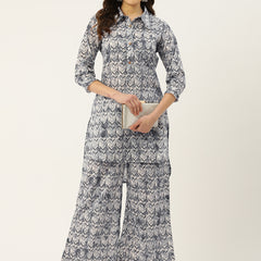 Grey Elegant Collared Co-Ord Set with Frill Detail & Elasticated Pants