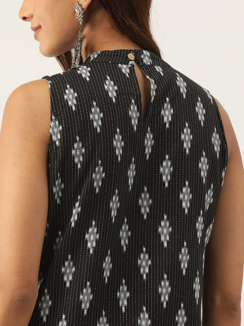 Cotton Printed Sleeveless Straight Long Kurti