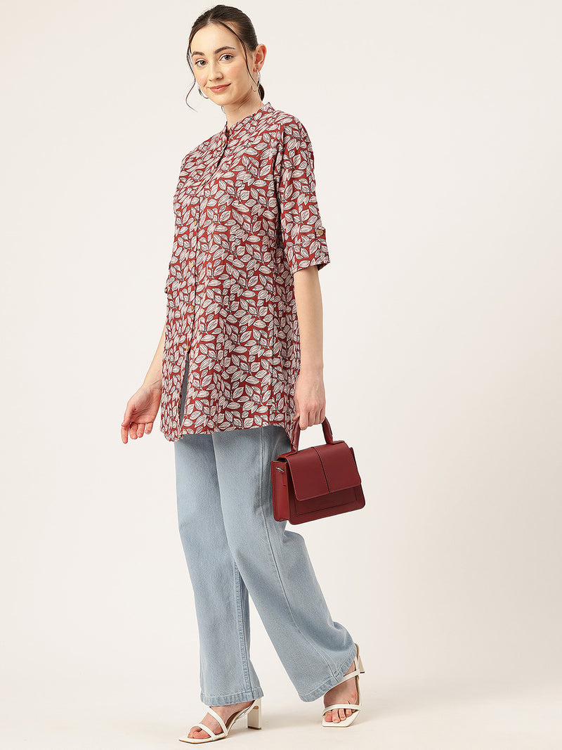 Printed Mandarin Collar top – Casual & Chic