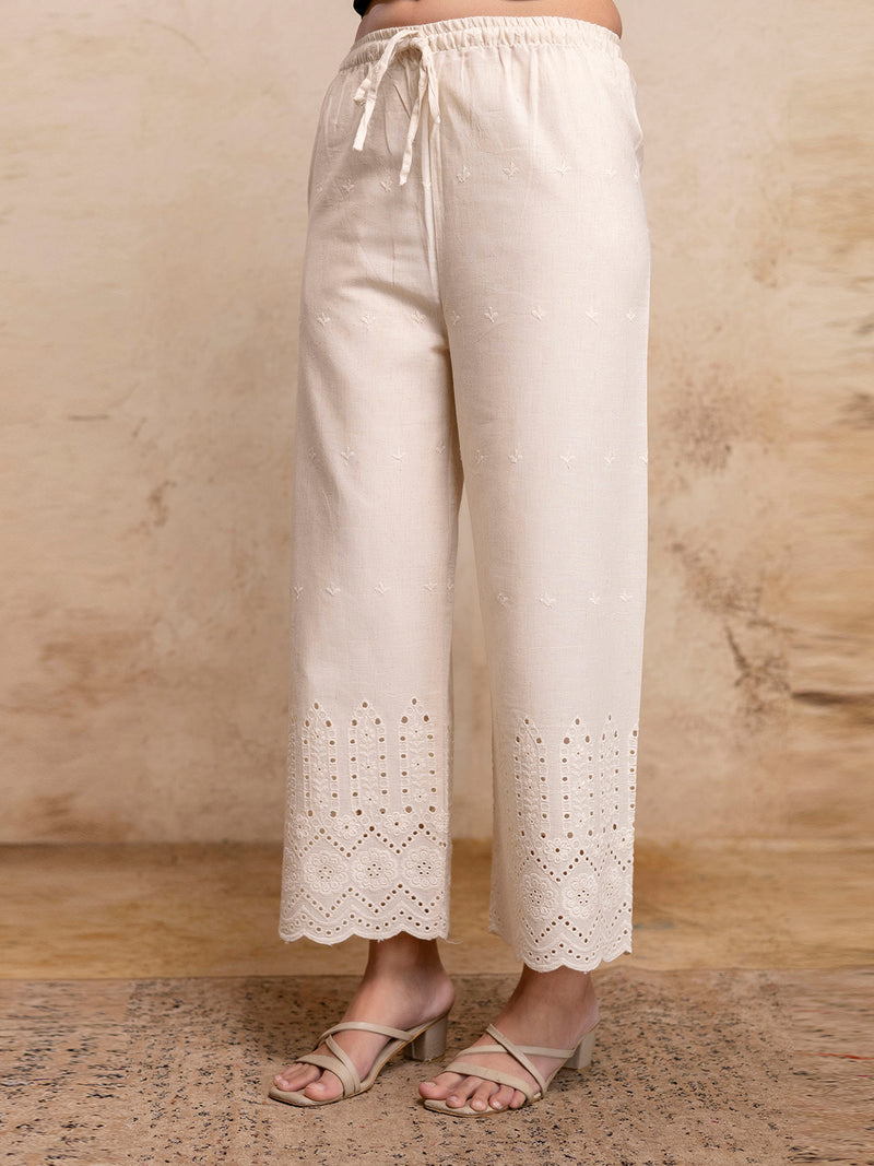 Women’s Cotton Embroidered Wide-Leg Palazzos | Soft, Breathable & Elegant