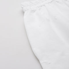 White White Embroidered Cotton Palazzos–Elastic Waist & Ankle-Length with Side Pocket