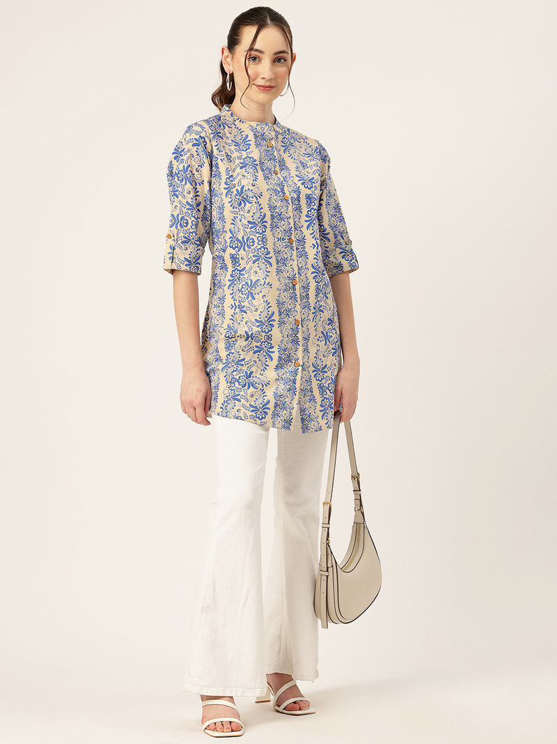 Printed Mandarin Shirt – Casual & Chic