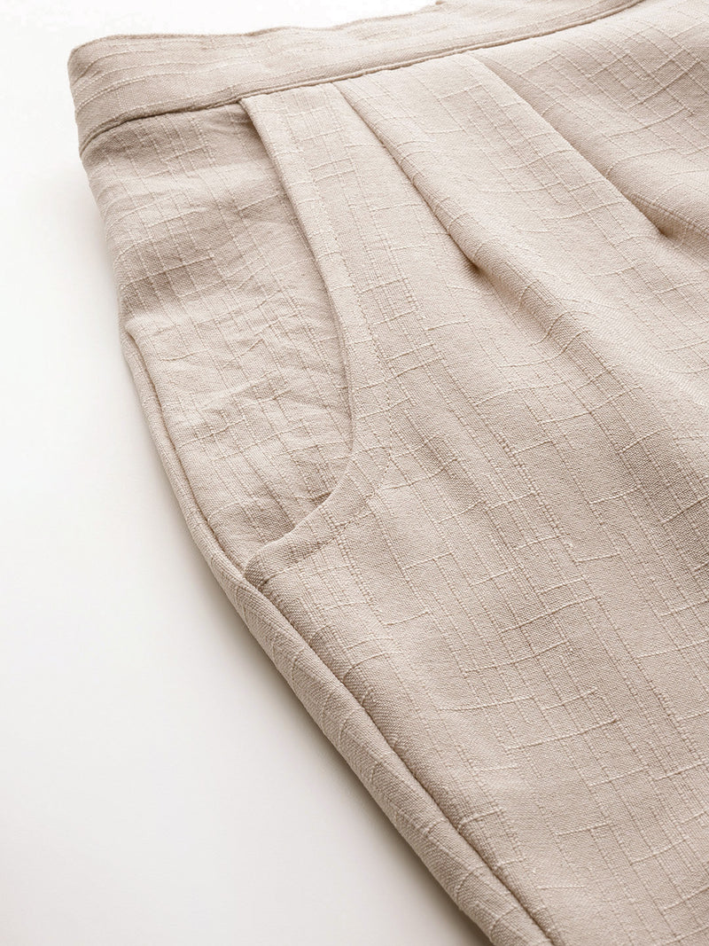 Brown Linen Trouser - Ankle-Length Pant , Partially Elasticated ,Double Pockets