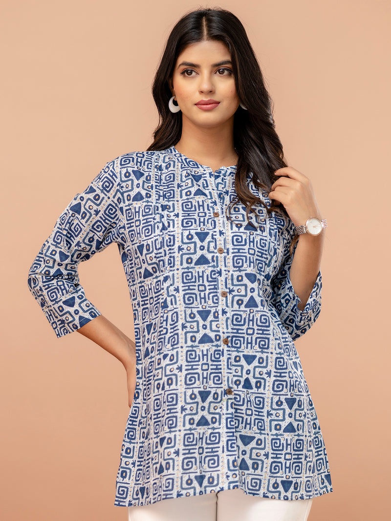 Elegant Mandarin Collar Printed Tunic – Stylish & Comfortable, Sizes