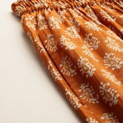 Gold Women Pure Cotton Paisley Printed Palazzo Pants | Elastic Waist | Wide Leg