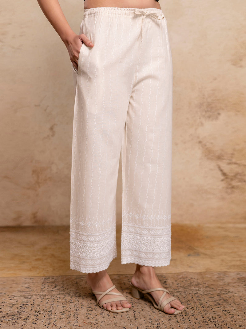 Women’s Cotton Embroidered Wide-Leg Palazzos | Soft, Breathable & Elegant