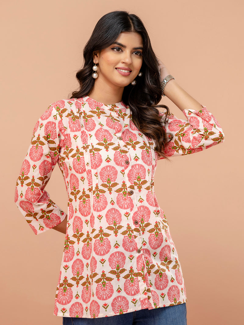 Elegant Mandarin Collar Printed Tunic – Stylish & Comfortable, Sizes