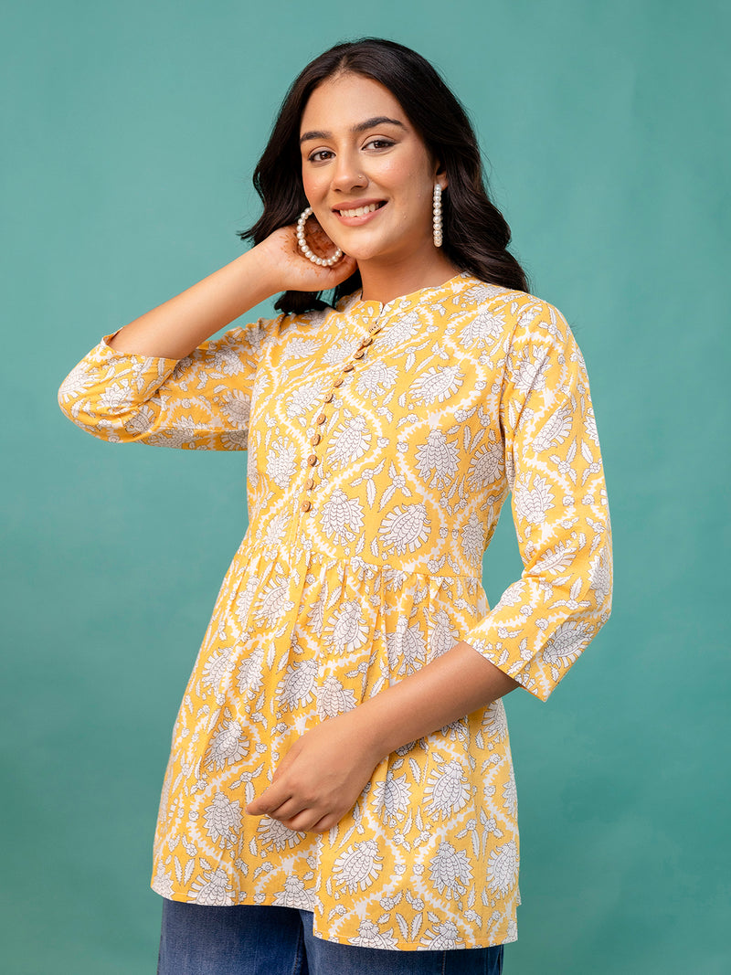 Top – Mandarin Collar, 3/4 Sleeves, Flattering Fit (Sizes S–XXL)